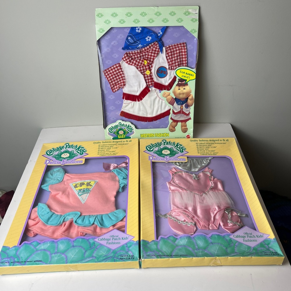 Cabbage Patch Kids Doll Clothes Lot 3 13-14" Pink Western Blue Vintage NIB 90s